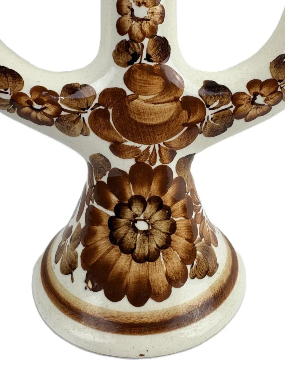 Vintage Polish Hand-Painted Ceramic Candelabra Mid-Century 3-Arm Candle Holder
